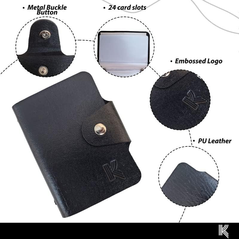 Image of Kraptick Leather Credit Card Holder with Double-Sided Slots for Cards, Business Card Holder, ATM Card Holder Unisex- 24 Card Slots (Black)