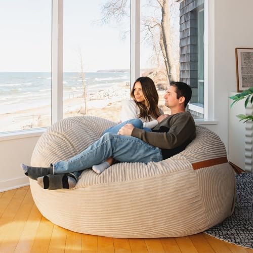 Image of Big Joe Fuf 7Ft Giant Foam Bean Bag Chair, Oversized Couch with Removable Cover for Kids, Teens, Adults, Vanilla Latte Corded Plush, 7 Foot | Premium Shredded Foam Filled, Corded Plush, Adult-Sized Comfortable Seating, Supports Up to 300 lbs