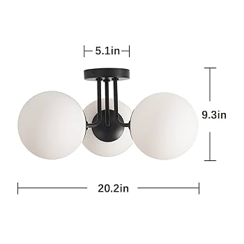 mopushi 3 Pirxxiy Soft Black 3 Lights Semi Flush Mount Ceiling Light