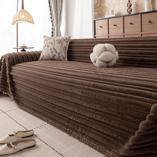 冬用新しいソファカバー - ラビットプラッシュスリップカバー(セクショナル、l字型ソファ用)、洗濯機で洗えるプロテクター、ペットや子供向け、ホームデコレーション用 Dark Curry 180*150cm