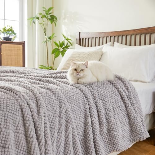 Image of EMME Fleece Blanket, 3D Jacquard Throw Blanket for Couch and Bed, Soft Cozy and Fluffy Blankets Lightweight Luxury Flannel with Waffle Design (Grey, 50 inch x 60 inch)