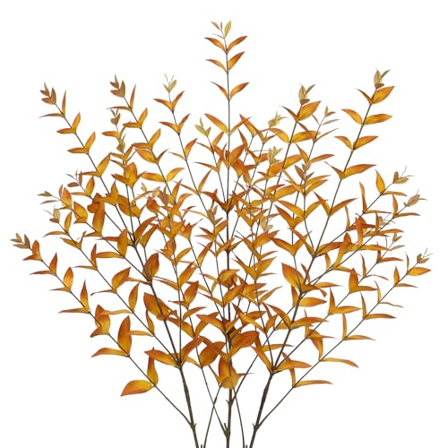 Briful 3PCS Artificial Fall Stems &ndash; 36.2' Long Stem Golden Leaf Branches, Autumn...