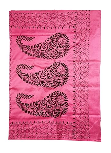 Image of SHRISTI CLOTHINGS Women's Hand Embroidered Cotton Silk Kantha Stitch Saree with Blouse Piece (SB430324 PINKD2)