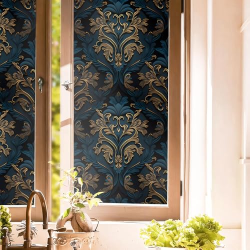 Vinilo decorativo adhesivo para ventana oro y teal 40x300 cm miniatura 1
