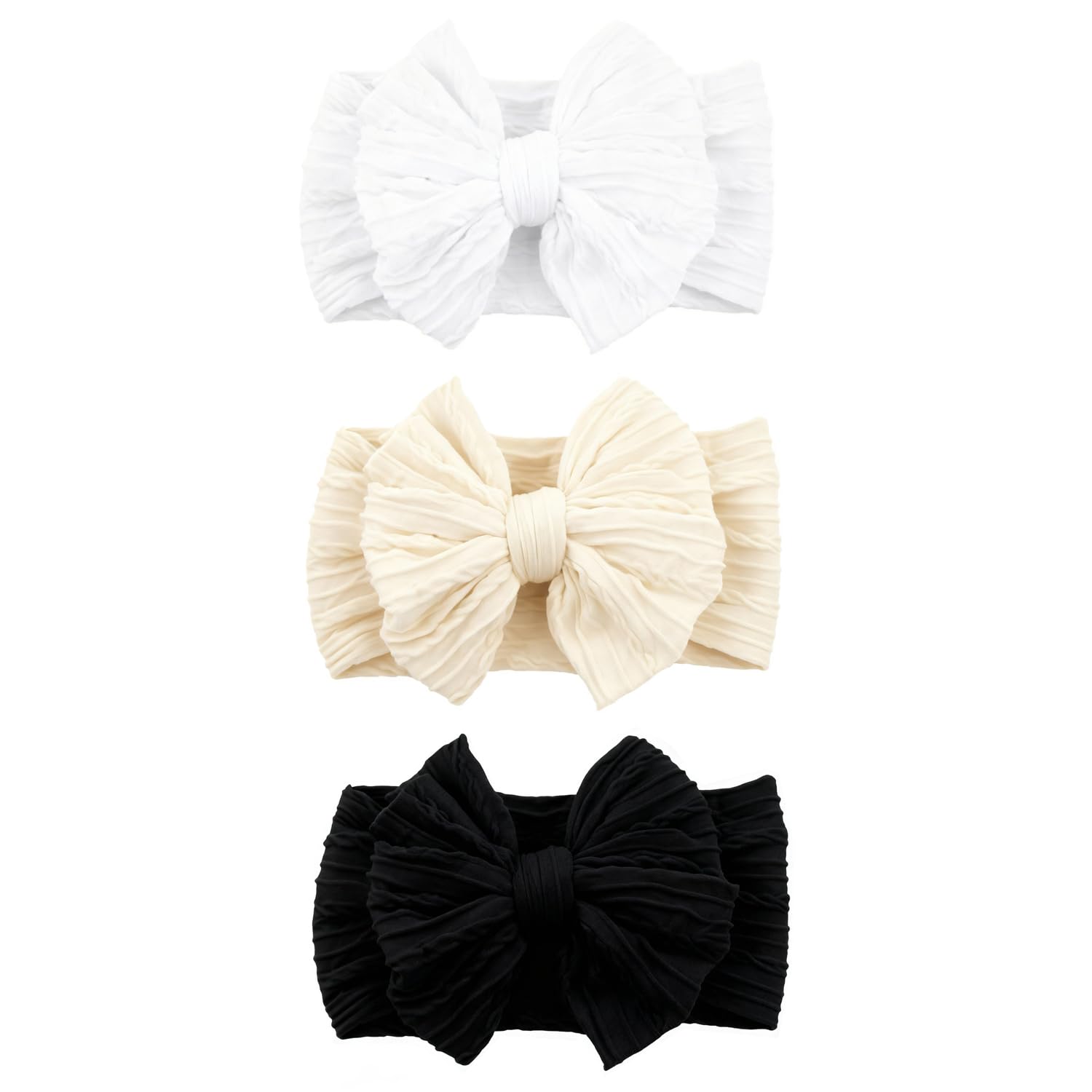 chiduerm 3 Pcs Baby Bows Headbands Soft Nylon Hairbands Super Elastic Headband Hair Accessories For Baby Girls Infant Toddler Essentials (Black Beige