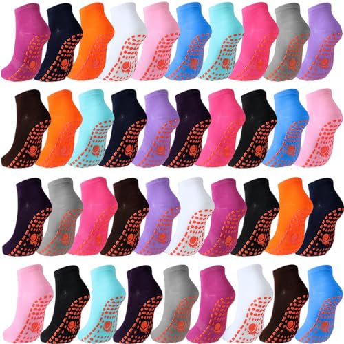 Hercicy 39 Pairs Non Slip Skid Socks with Grips Non Skid Colorful Non Slip Socks for Men Women's Sports Yoga Socks Pilates Ankle Socks