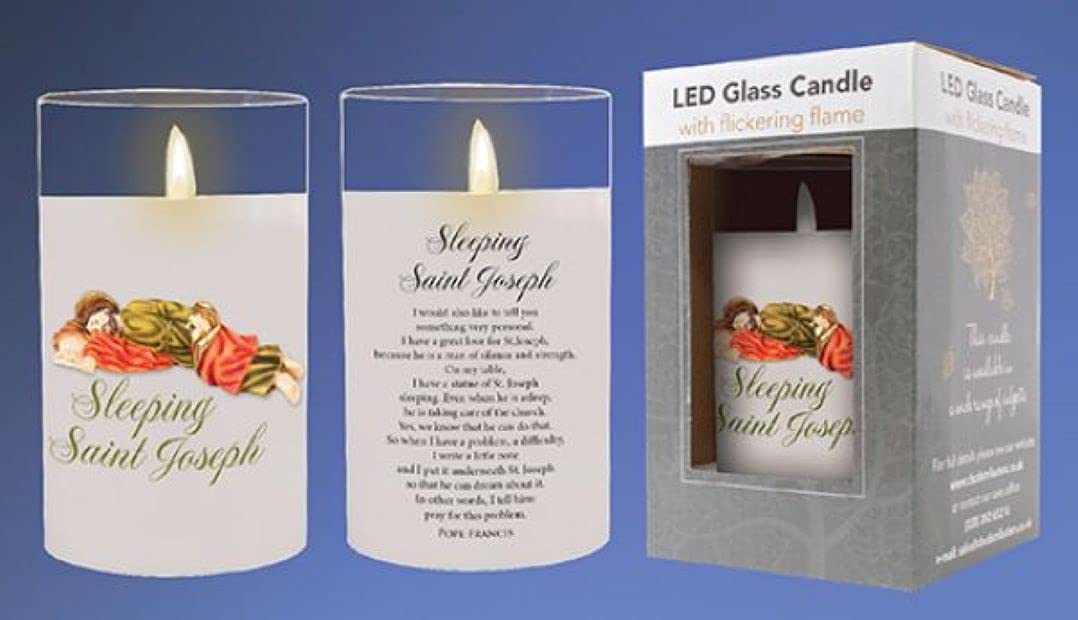 Sleeping Joseph LED Candle Glass Jar Flickering Flame