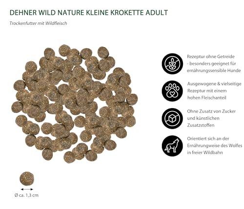 Dehner Wild Nature Hundefutter Auwald, Trockenfutter getreidefrei/zuckerfrei, Kroketten, für ausgewachsene Hunde, Wild, 12 kg