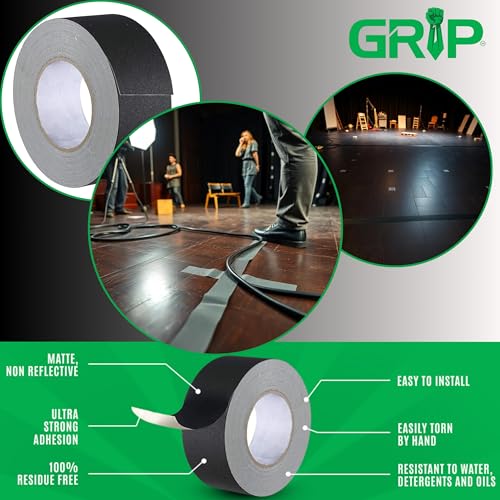 Image of GRIP Premium Grade Non-Reflective Gaffer Tape | Heavy Duty, Matte Black, Residue-Free, Ideal for Photography, Stage, Film, Cable Management, Floors (1, Black, 2 inch x 32 Yards)