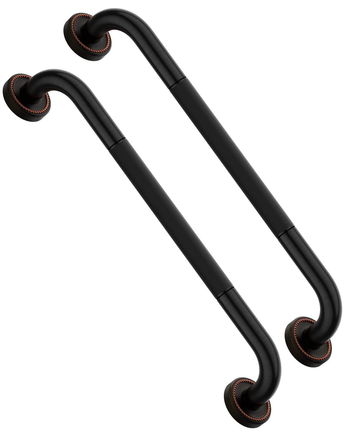 2 Pack 20 Inch Bronze Shower Grab Bar Matte Black, Munzong Antique Brass Bathroom Grab Bar w/Anti-Slip Knurled Grip, Bathroom Balance Bar, Safety Handrail Support, Injury Elderly Senior Assist Handle