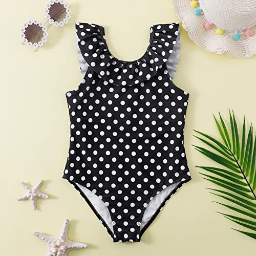 Polka Dot Print Swimsuit for Little Girls Child 1-Piece Swimwear Kids Ruffle Swimsuit 7~13T2