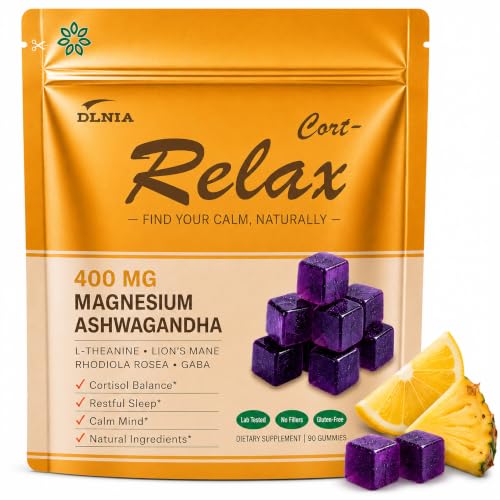 DLNIA Magnesium Glycinate Stress & Cortisol Support Gummies | Calm Focus by Day Deep Sleep by Night | 17-in-1 with KSM-66 Ashwagandha L-Theanine & Lions Mane