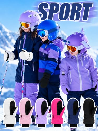 Image of Newcotte 6 Pairs Winter Ski Mittens Kids Waterproof Warm Snow Gloves for Boys Girls Cold Weather Outdoor Activities