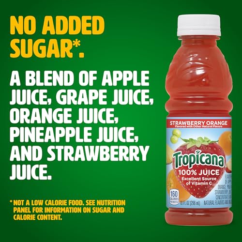 Image of Tropicana 100% Orange Strawberry Juice,�Single Serve, 10 Fl Oz Bottles (Pack of 24) - Real Fruit Juice, Vitamin C, B & E Rich, No Added Sugars, No Artificial Flavors