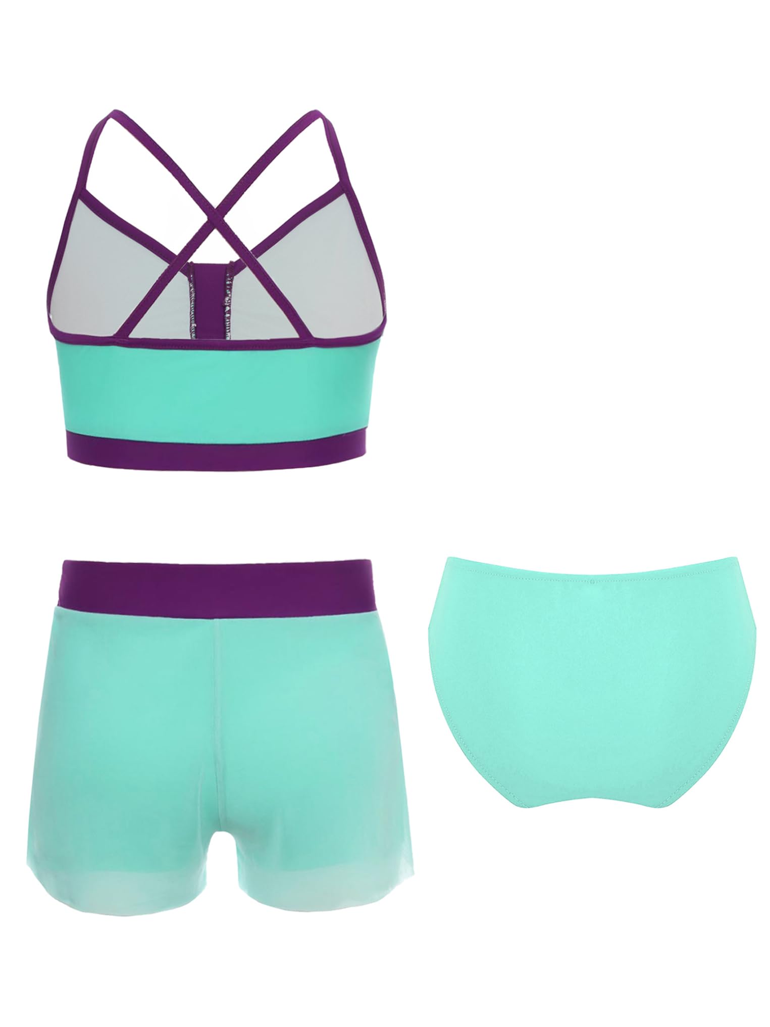 Kaerm 3 Piece Swimming Suit for Girls Athletic Swimsuit Summer Beach Sport Bathing Suits Light Blue&Mint Green 16 Years