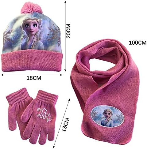 Frozen Hat Scarf Gloves 3 Piece SetWopin Warm hat, Scarf and Gloves in Autumn and Winter,Gloves with Warm Wool Lined Pompom Cap and Scarf,A Winter Gift for Children