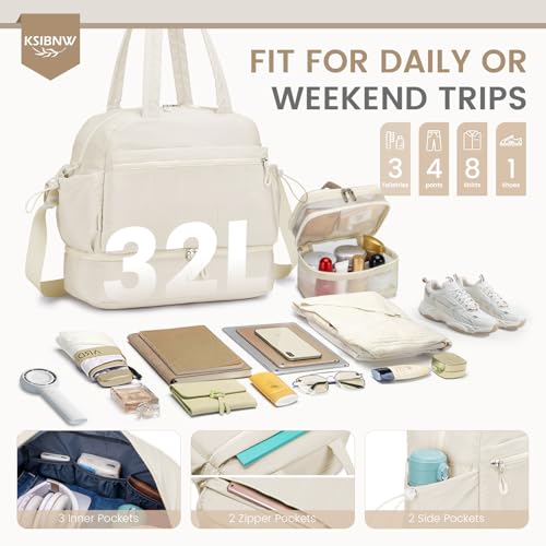 KSIBNW Gym Bag for Women Travel Duffle Bag, Water Resistant Carry on Weekender with Wet Pocket and Shoes Compartment Lightweight Personal Item Travel Bags for Yoga Hospital, with Makeup-bag, Black4