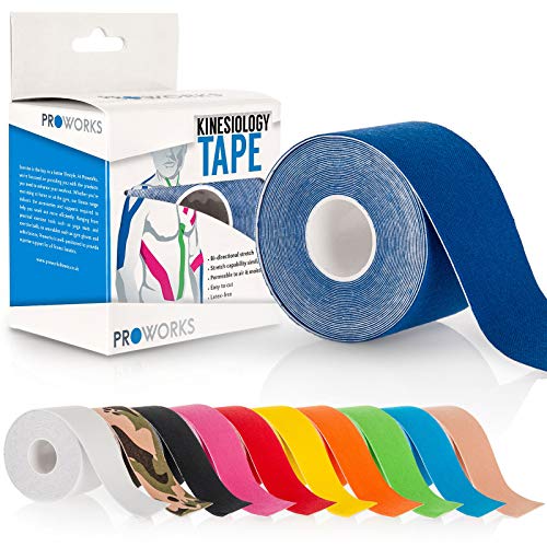 Proworks Kinesiologie Tape [5cm x 5m Rollenlänge] Tape für Muskeln und Gelenke [Wasserfest] für Training, Physiotherapie und Schmerztherapie Dunkelblau