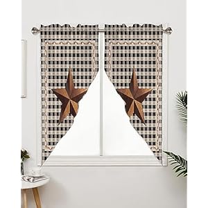 Swag Curtain Valances Barn Star Texas Swag Valances for Kitchen Windows Classic Country Primitive Black Check Short Topper Curtains Tier Pair for Kitchen Bedroom Living Room Bathroom Cafe 36"x56" Swag Curtain Valances Barn Star Texas Swag Valances for Kitchen Windows Classic Country Primitive Black Check Short Topper Curtains Tier Pair for Kitchen Bedroom Living Room Bathroom Cafe 36×56