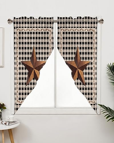 Swag-Curtain-Valances-Barn-Star-Texas-Swag-Valances-for-Kitchen-Windows-Classic-Country-Primitive-Black-Check-Short-Topper-Curtains-Tier-Pair-for-Kitchen-Bedroom-Living-Room-Bathroom-Cafe-36×56 Swag Curtain Valances Barn Star Texas Swag Valances for Kitchen Windows Classic Country Primitive Black Check Short Topper Curtains Tier Pair for Kitchen Bedroom Living Room Bathroom Cafe 36×56