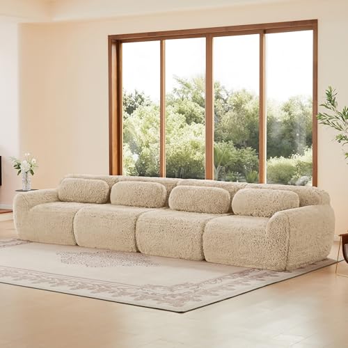 dowowdo Sofá cama modular de 4 plazas – Beige Premium de felpa, espuma 32D y función de sueño, isla flexible para habitaciones pequeñas y juveniles, diseño Hygge, sin montaje