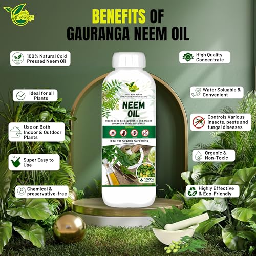 Image of Gauranga 100% Pure Organic Cold Pressed Water Soluble Neem Oil Concentrate 5 Liter | Natural Insect Pest Control & Fungicide for Plants Garden Agriculture | Easy Mix Spray for Indoor Outdoor Plants