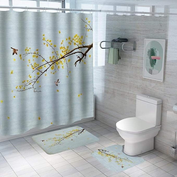 Kuber Industries Shower Curtain & Bathmat Set | Non-Slip Bath mats for Bathroom | Easy-Slide Curtains | Polyester Curtain or Bathmat for Bath Décor | YF9-3T | 3 Pcs Set | Multicolor (B0CNLDMHB2) Amazon Price History, Amazon Price Tracker