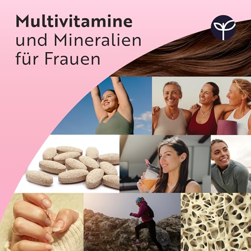 Multivitamine & Mineralien für Frauen - 24 essentielle aktive Vitamine & Mineralien mit zusätzlicher Hyaluronsäure - 180 vegane Tabletten - keine synthetischen Füllstoffe oder Bindemittel - Nutravita