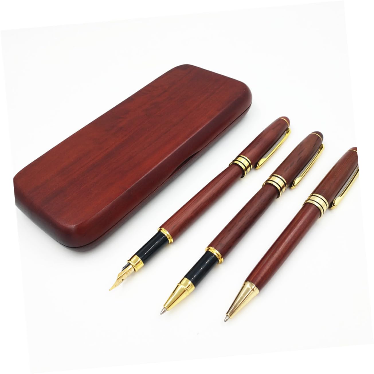 Housoutil 3 Stück Teiliges Füllfederhalter Set aus Fichtenholz mit Kugelschreiber und Gelstift für Unterschriften Kalligraphie Büro und zu Besonderen Anlässen