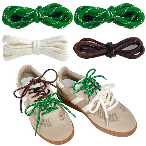UamGlsob Pack de 4 Cordones para Mezclar y Combinar, Estilos Redondo/Piel y Plano, Multicolor Set DIY Lazos para Sneakers, Botas, Zapatillas Deportivas (Multicolor Green)