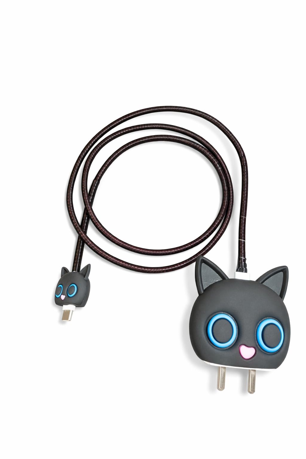 3D Cute Black Cat Silicone Charger Protector Case and Spiral Cable Wire Saver Set – 2-in-1-image-13