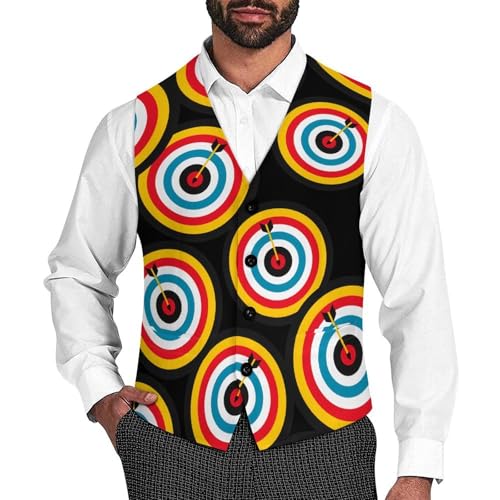 Archery Bullseyes Target Sports Men's Suit Vests Business Formal Dress V-Neck Waistcoat Tops with 2 Pockets