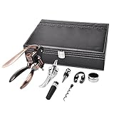 Tirrinia Wine Opener Set, 7 Pcs Premium Wine Bottle Corkscrew All-In-One Sets with Wine Stopper, Pourer, Foil Cutter, Extra Screw In Deluxe Leather Gift Box