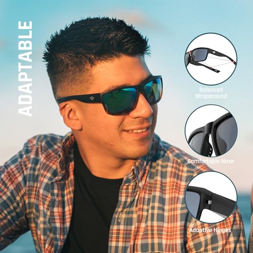 TOREGE Black-Tortoise Wraparound Polarized Sunglasses — view 3