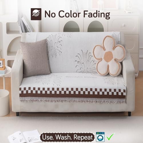Image of HOKIPO Serene Abode Sofa Cover 2 Seater, 180x120 cm, Brown Dot Burst