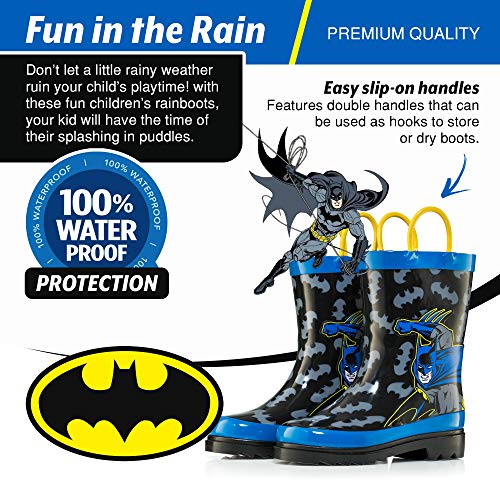 DC Comics Kids Boys' Superman Character Printed Waterproof Easy-On Rubber Rain Boots (Toddler/Little Kids) 6
