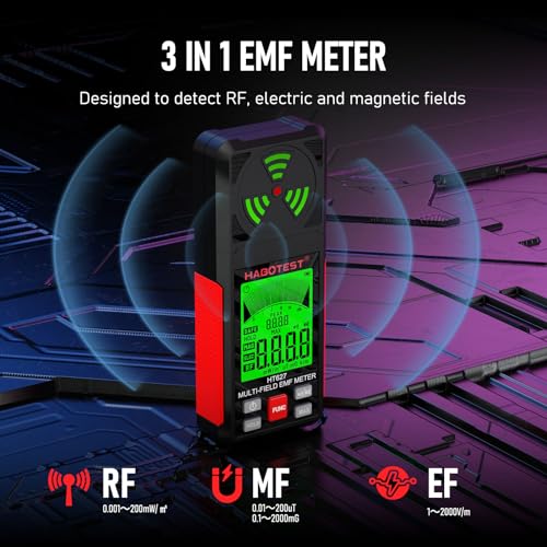 3-in-1 EMF Meter, Radiation Detector with Data Hold, Mute Function & Max Value Storage. Measures EF, RF - Image 2