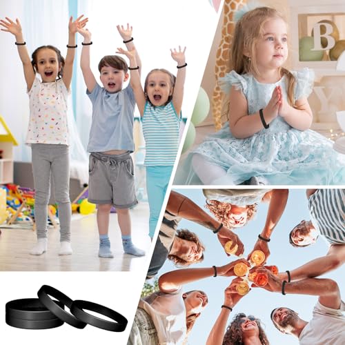 Image of Morcheiong 12 Pieces Silicone Bracelets- Black Color Blank Rubber Wristbands for Adults Teen Party Favors
