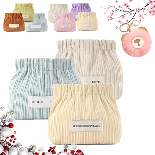 Cautiousm Corduroy Elastic Hair Tie Organizer, Corduroy Snap Open Organizer for Purse, Elastic Storage Bag, 5.11 * 1.96 * 4.72 Inch Hair Tie Pouch, Light and Easy to Carry When Traveling (3pcs-H)