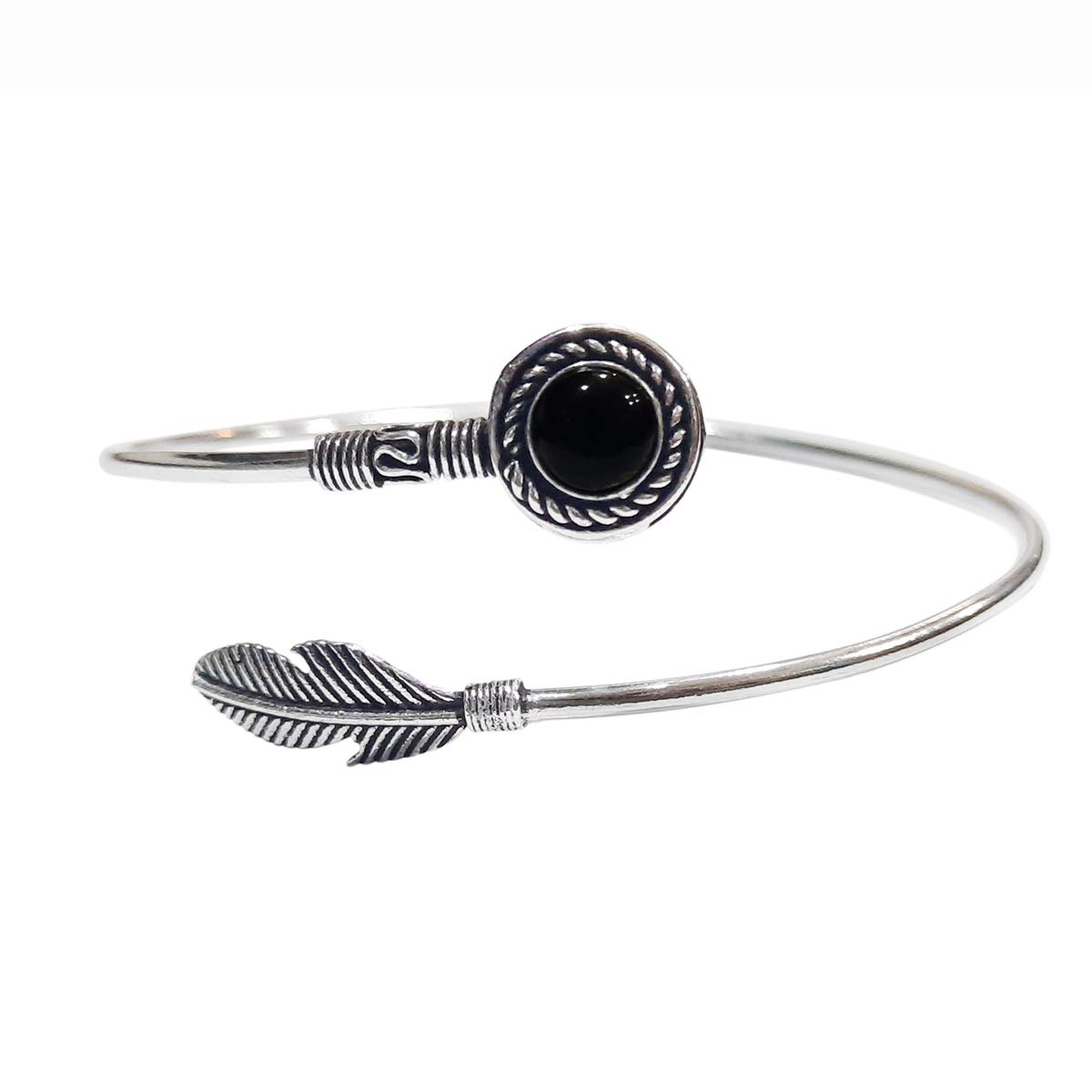Black Tourmaline Feather Adjustable Kada Anklet for Women and Girls-image-26