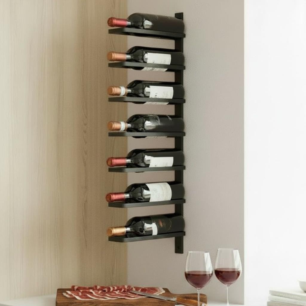 DanDiBo Botellero de metal para pared, color negro, 93885, soporte para botellas de pared, moderno, para 7 botellas