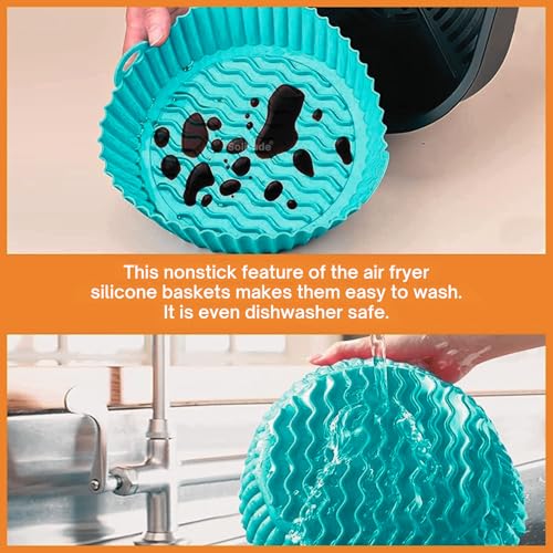 Image of Solitude 2 Pcs Air Fryer Liners I Round Silicone Basket Baking Tray I Pot with Ear Handles I Nonstick Reusable Heat Resistant I Cooking Oven Insert Accessories - Multicolor (8 Inch)