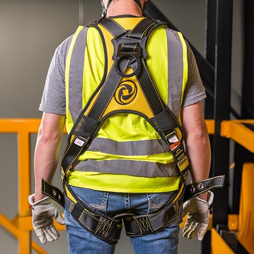 Image of Guardian 21042 Cyclone Construction Harness with Comfort Shoulder Padding |OSHA & ANSI Compliant | Black /Yellow | M-L
