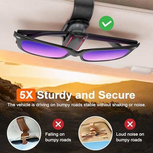Image of Veharvim Sunglass Holder for Car (2 Pack, One-Handed Operation, Gentle & Secure Hold, Silicone Padded, Universal Fits Sunglass and Car Visor) - Sunglasses Clip for Car Visor (Red, 1 Pack)