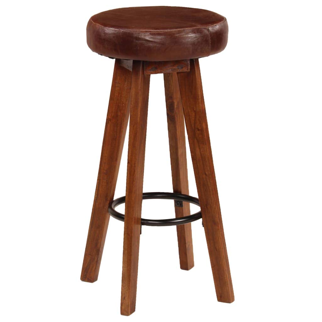 Homgoday Taburetes de bar de 2 piezas de piel auténtica y madera maciza de acacia, silla de oficina, silla de oficina, silla de escritorio para dormitorio o salón