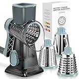KEOUKE Rotary Cheese Grater Hand Crank Transparent - Shredder Slicer Grinder 3 Stainless Steel Blades, Stable Suction, Labor-Saving Handle, Safe Kitchen Tool for Cheese, Vegetable, Nuts, Chocolate