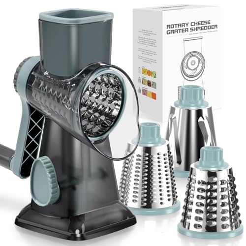 KEOUKE Rotary Cheese Grater Hand Crank Transparent - Shredder Slicer Grinder 3 Stainless Steel Blades, Stable Suction, Labor-Saving Handle, Safe Kitchen Tool for Cheese, Vegetable, Nuts, Chocolate by KEOUKE - Used condition - US$26.61