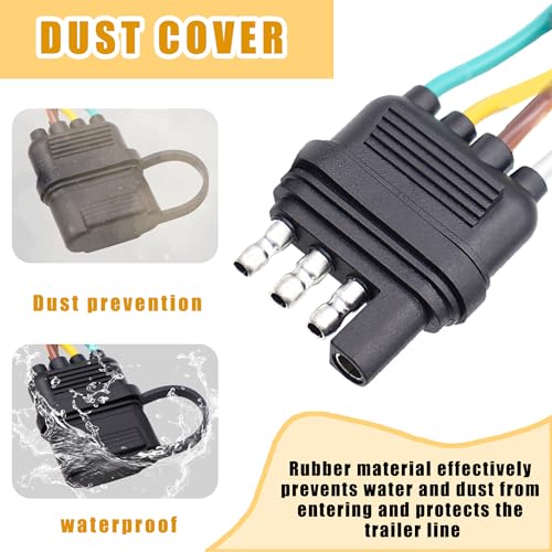 Image of 25 Inch 4-Way 4 Prong Trailer Wiring Harness Plug Male End Replacement Connector for Trailer Hitch Wire Multi-Purpose Ship Lamp Dust Cover with Trailer Side 4-Pin Trail Lamp Plug