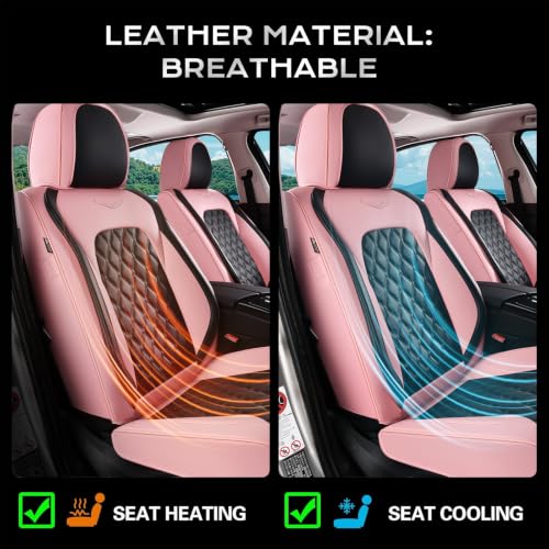 Image of Coverado Car Seat Covers Front Seats, Stylish Waterproof Faux Leather Full Set with Rear Protectors for Sedan SUV Truck, Luxury Fashion Interior - PinkBlack