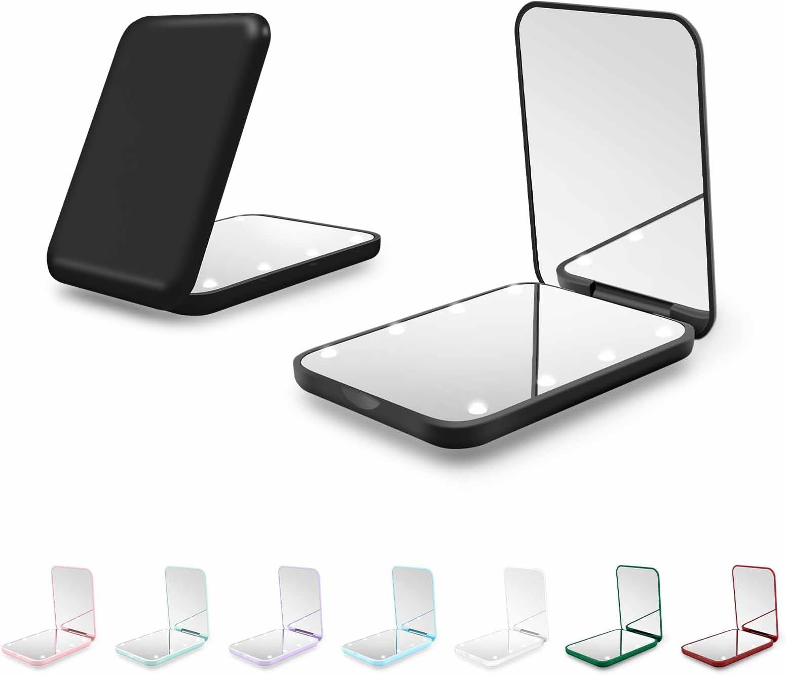 Compact Mirror, 1X/3X Magnification LED Pocket Mirror with Nternal BIattery, Mini Mirror for Purse, Pocket,Travel and Present (Black)